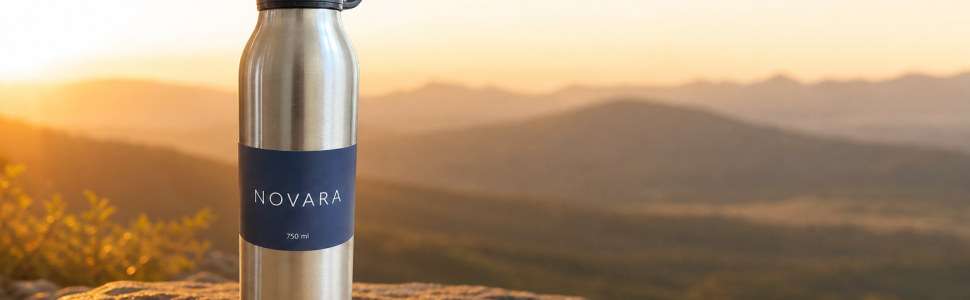 A+ Abschluss-Banner: NOVARA Flasche im Abendlicht (970×300)