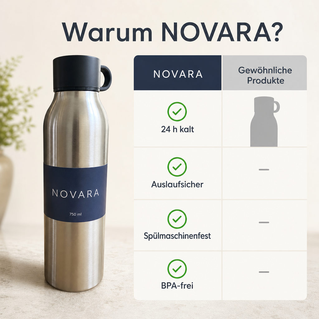 Bildtyp Vergleichs-Infografik: Warum NOVARA, mit Häkchen gegenüber gewöhnlichen Produkten